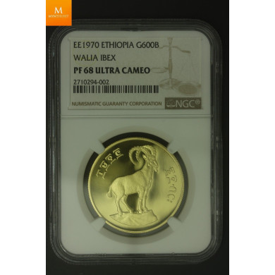 EE 1970 Ethiopia Gold 600 Birr Walia Ibex NGC PF68 Mintage 160 !