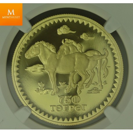 1976 Mongolia Gold 750 Tugrik Przewalski Horses NGC PF69