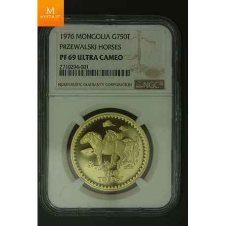 1976 Mongolia Gold 750 Tugrik Przewalski Horses NGC PF69