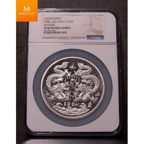 1988 CHINA Silver 100 Yuan 12oz Lunar Dragon NGCPF69