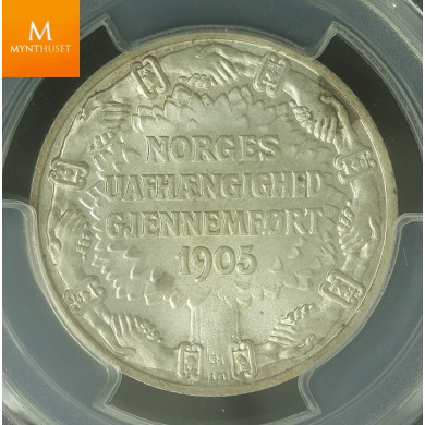 Nydelig! 2 krone 1906 stort skjold kvalitet 0 , MS67 ! Enestående mynt