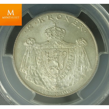 Nydelig! 2 krone 1906 stort skjold kvalitet 0 , MS67 ! Enestående mynt