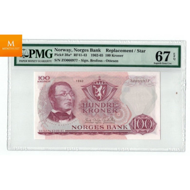 Ertstatning: 100 kroner 1962 Z kvalitet 0, PMG MS67 EPQ