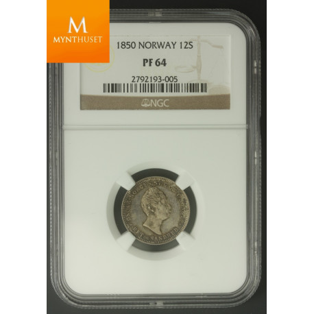 Norway 12 skilling 1850 kvalitet NGC PF64