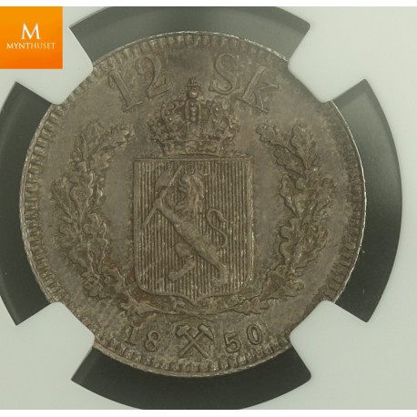 Norway 12 skilling 1850 kvalitet NGC PF64