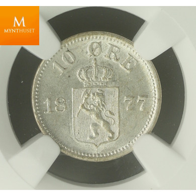 10 øre 1877 kvalitet 0/01 NGC MS62