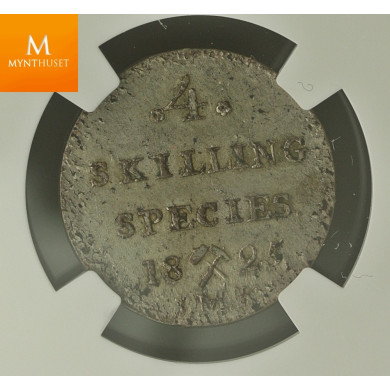 2 skilling 1825 kvalitet 0/01 , NGC MS62 2 skilling 1825 kvalitet 0/01 , NGC MS62