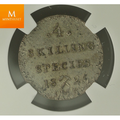 2 skilling 1825 kvalitet 0/01 , NGC MS62