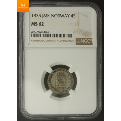 2 skilling 1825 kvalitet 0/01 , NGC MS62