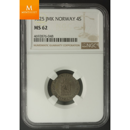 4 Skilling 1825 kvalitet 0/01 , NGC MS62