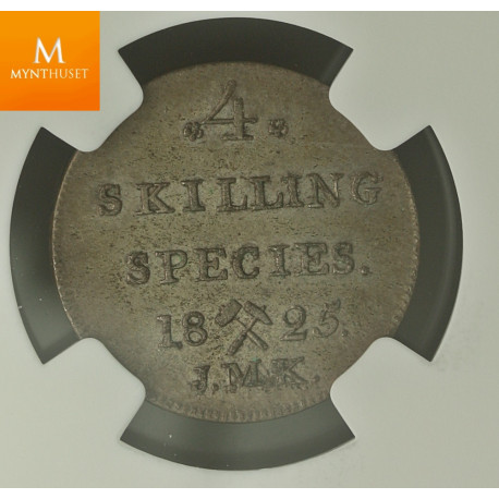 4 Skilling 1825 kvalitet 0/01 , NGC MS62
