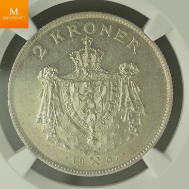 Norway 2 kroner 1906 gevær kvalitet 0/01 NGC MS61