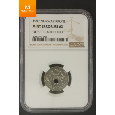 Norway: 1 krone 1997 Mint Error NGC MS62