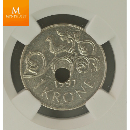 Norway: 1 krone 1997 Mint Error NGC MS62