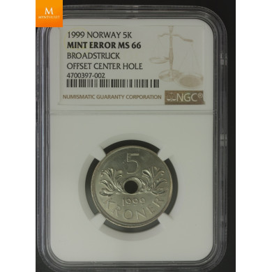 Norway: 5 kroner 1999 MINT ERROR NGC MS66