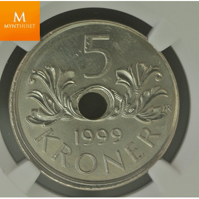 Norway: 5 kroner 1999 MINT ERROR NGC MS66