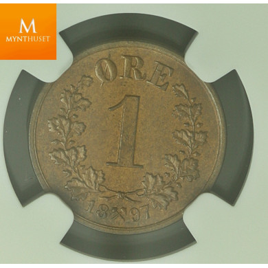 1 øre 1897 kvalitet 0 , NGC MS64 BN 1 øre 1897 kvalitet 0 , NGC MS64 BN