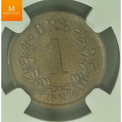 Nydelig 1 øre 1876 kvalitet 0 , NGC MS64 BN Nydelig 1 øre 1876 kvalitet 0 , NGC MS64 BN
