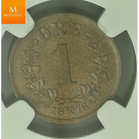 Nydelig 1 øre 1876 kvalitet 0 , NGC MS64 BN
