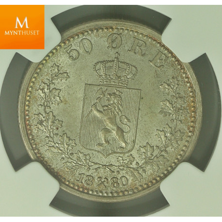 50 øre 1880 kvalitet 0 , NGC MS66