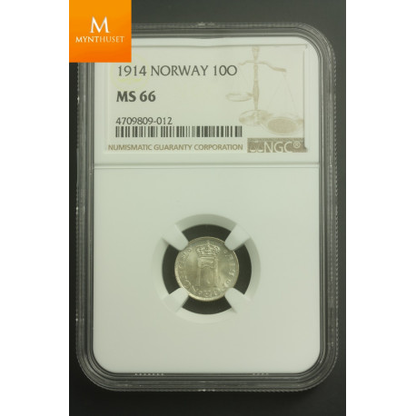 10 øre 1914 kvalitet 0 , NGC MS66