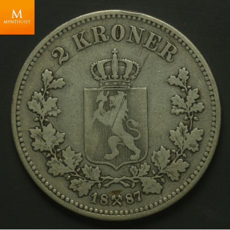 2 kroner 1887 kvalitet svak 1 riss