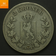 2 kroner 1887 kvalitet svak 1 riss