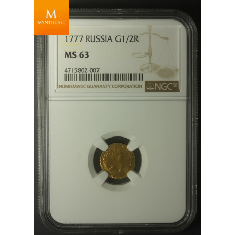 Russia 1/2 Rouble 1777 NGC MS63