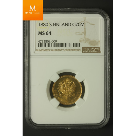 Finland: 20 Markkaa 1880 NGC MS64 Better Year