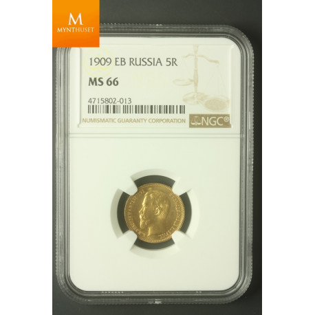 Russia 5 Rouble 1909 EB NGC MS66
