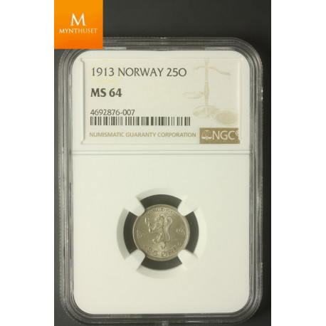 25 øre 1913 kvalitet 0 , NGC MS64