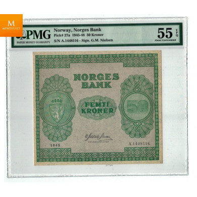 50 kroner 1945 A PMG gradert til AU55 EPQ
