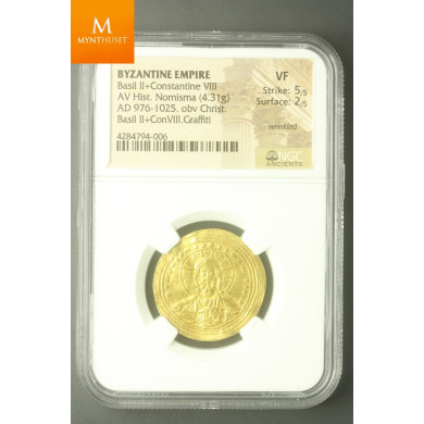BYZANTINE EMPIRE 976-1025AD Jesus Christ CONSTANTINE VIII BASIL II NGC  VF 5x2