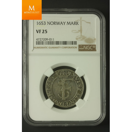 16 skilling (1 mark) 1653 NGC VF25 , kvalitet 1