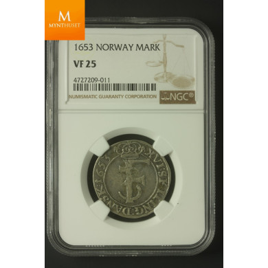 16 skilling (1 mark) 1653 NGC VF25 , kvalitet 1