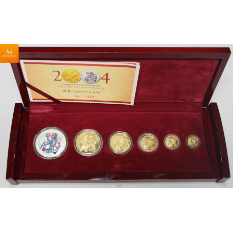 China GOLD Set: 2004 Panda & Lunar Premium 5-coin Set. Includes the 1oz, 1/2oz, 1/4oz, 1/10oz & 1/20oz.
