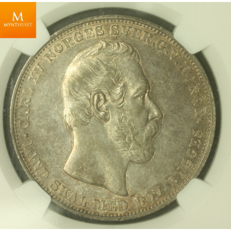 1 Speciedaler 1868 kvalitet 01, NGC AU58. Svært PEN mynt!