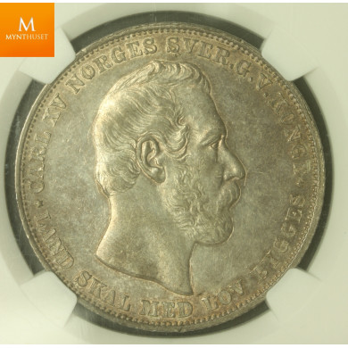 1 Speciedaler 1868 kvalitet 01, NGC AU58. Svært PEN mynt!