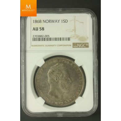 1 Speciedaler 1868 kvalitet 01, NGC AU58. Svært PEN mynt!