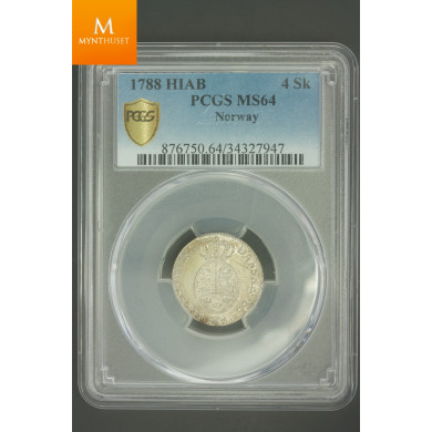 4 skilling 1788 HIAB PCGS MS64 kvalitet 0