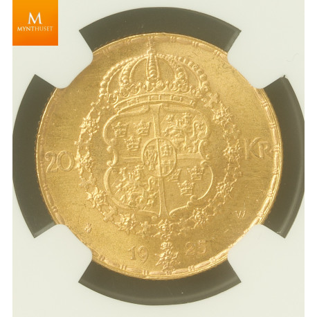 Sweden 20 kronor 1925 NGC MS63, Kvalitet 0/01