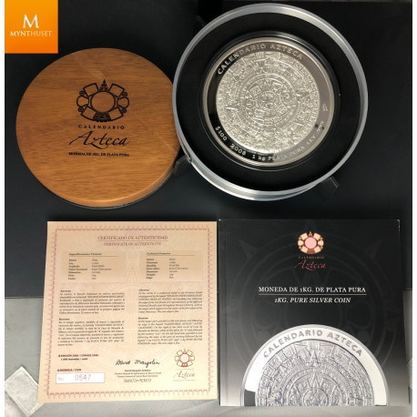 2008 Mexico 1 Kilo 100 Pesos Aztec Calendar Prooflike Silver Coin