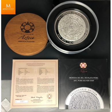 2008 Mexico 1 Kilo 100 Pesos Aztec Calendar Prooflike Silver Coin