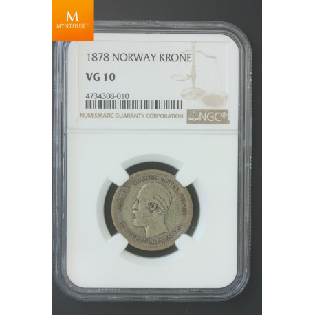 1 krone 1878 vanskelig og god årgang i kvalitet 1- , NGC VG10