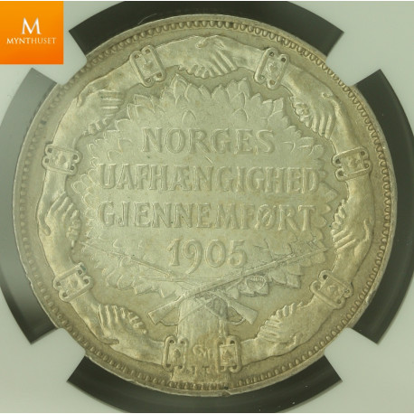 2 kroner gevær 1907 kvalitet 01, NGC AU58
