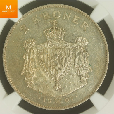 2 kroner gevær 1907 kvalitet 01, NGC AU58