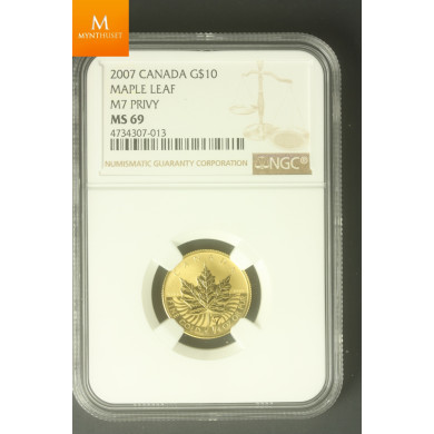 Canada Maple Leaf 10 dollar 2007 M7 Privy NGC MS69
