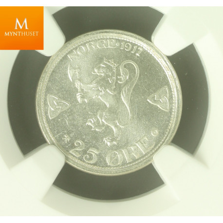 25 øre 1917 kvalitet 0 vakker, NGC MS64 +