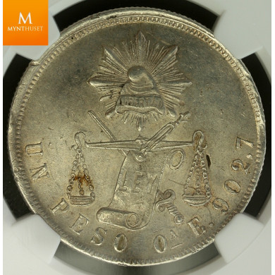 Mexico 1870 OA E Peso small A kvalitet 01, NGC AU53