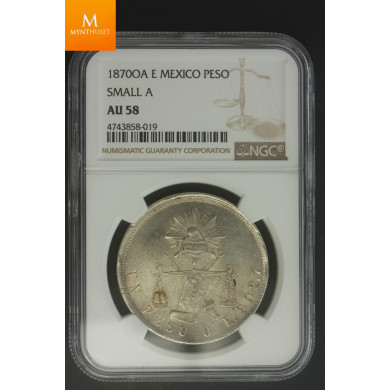 Mexico 1870 OA E Peso small A kvalitet 01, NGC AU53